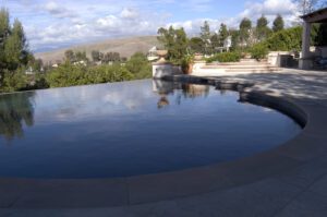 An infinity pool overlooking a mountain